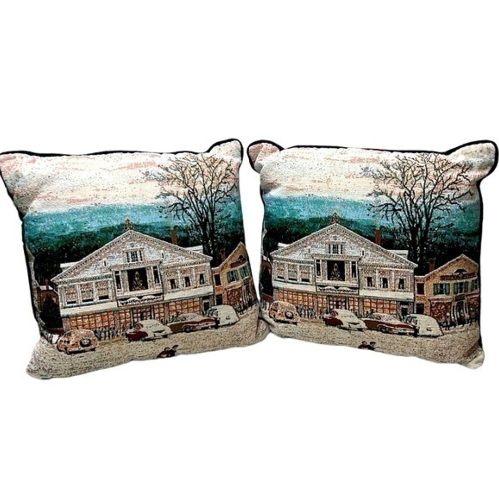 Norman Rockwell Main Street At Christmas Tapestry Accent Pillows Set of 2